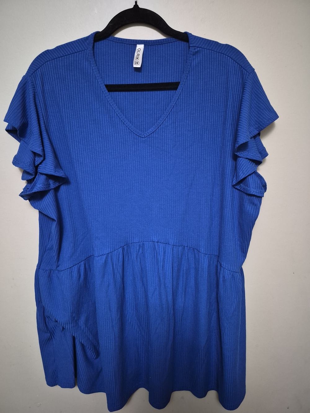 Olian Bold Blue V-Neck Ruffle Sleeve Tunic Top